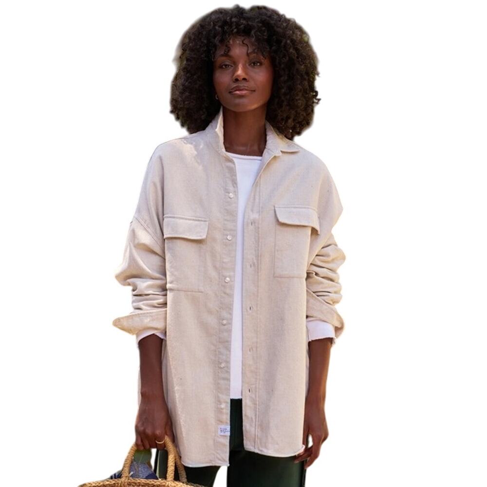 Frank & Eileen Womens XS/S MCLOGHLIN Utility Shirt Jacket Brushed Canvas Natural